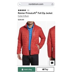 Cutter and Buff Red Men's Puffer Jacket Weathertech Size Large Full‎ Zip Pockets